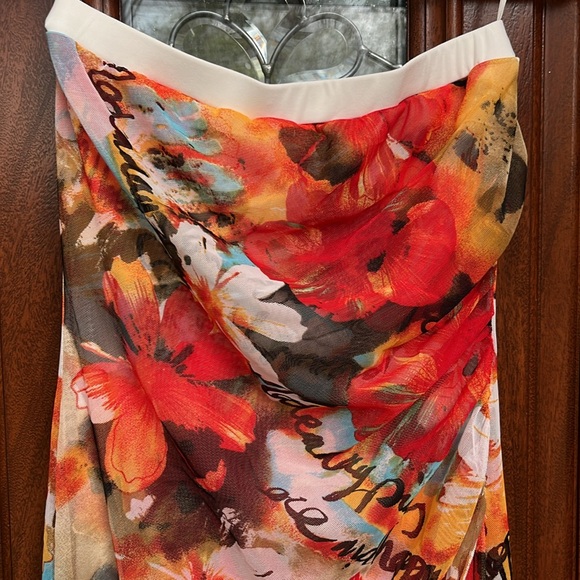 Cache Off White Straplesss Jumpsuit with Floral Print Mesh Overlay Sz XS - Picture 7 of 7